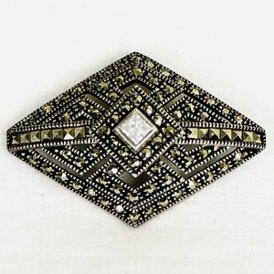 JUDITH JACK Vintage Inspired Sterling Silver 925 Pin Art Deco Marcasite Brooch
